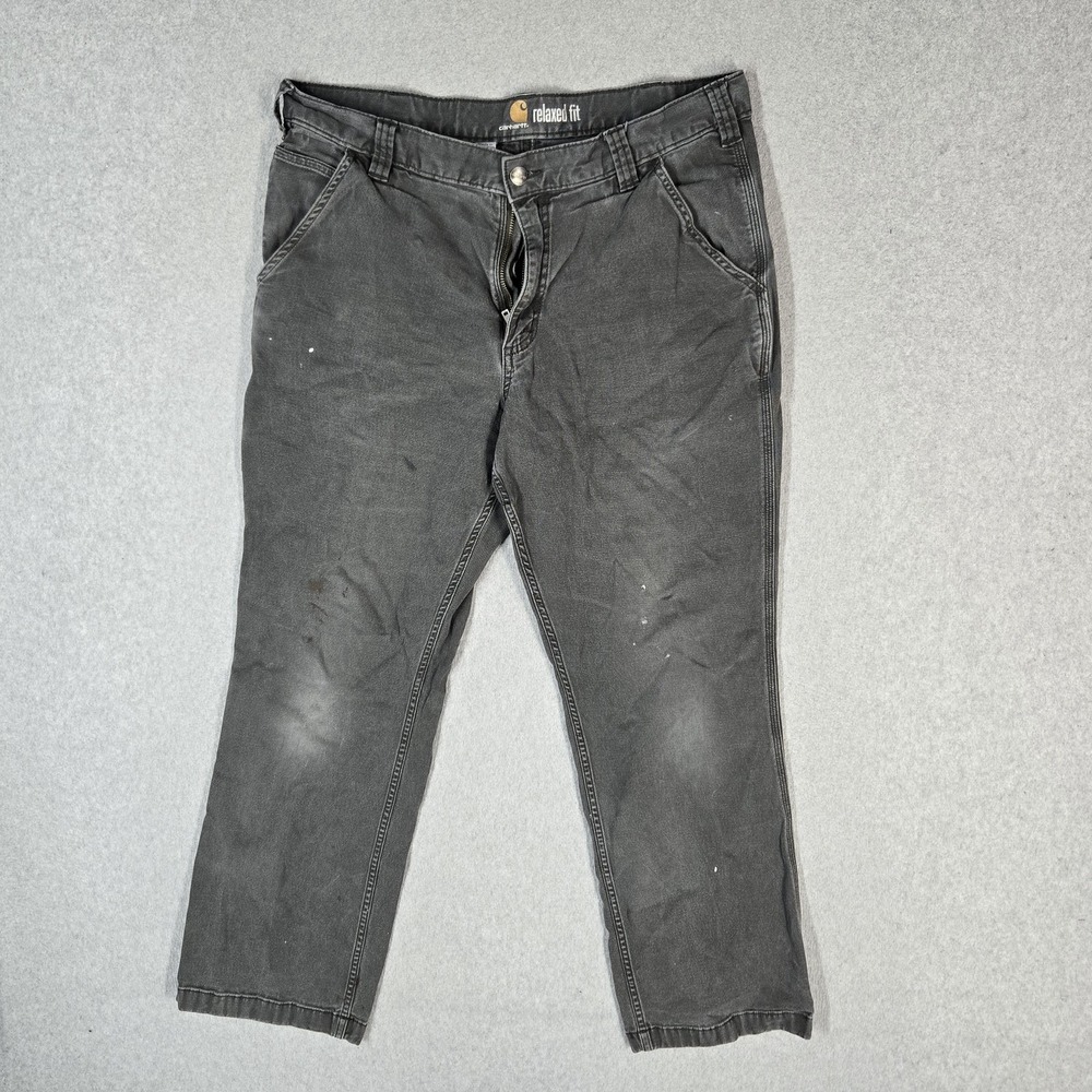 Carhartt Men Pants 36X30 Gray Work Pants Carpenter Twill Relaxed Fit Pocket READ